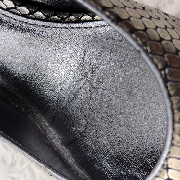 Via Spiga Gray Metallic Snake Embossed Leather Pointed-Toe Skinny Heel Shoe - Picture 16 of 16